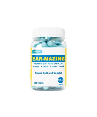 EAR-MAZING Premium Soft Foam Earplugs 32Db 50 Pairs (Blue)