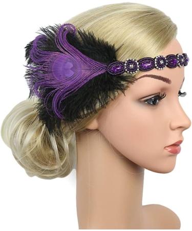 Luxshiny Flapper Headband 1920s Confidence Bridal Headpieces for Wedding 1920s Accessories for Women Great Headband 1920s Flapper Headband Purple Bride Kitten Beaded - Buy Online on GoSupps.com