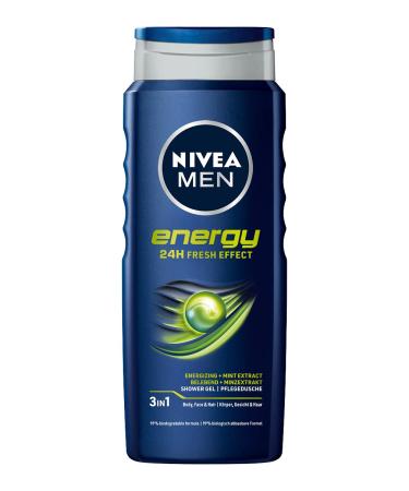 NIVEA NIVEA MEN Energy Care Shower Gel 500ml - Revitalising & Nourishing Mint Extract - Cooling Shower Gel for Active Men