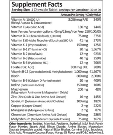 Chewable Once Daily Bariatric Multivitamin 45mg Fruit Punch | 90 Count Pack of 1 - Buy Online on GoSupps.com