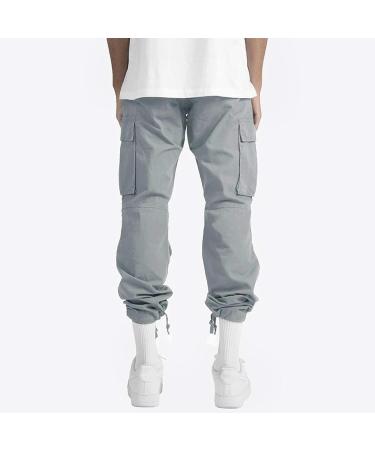 Men's Plus Size Cargo Pants with Pockets | Drawstring Trousers | Solid Color Gym & Outdoor Wear - Gray | Medium - Buy Online on GoSupps.com