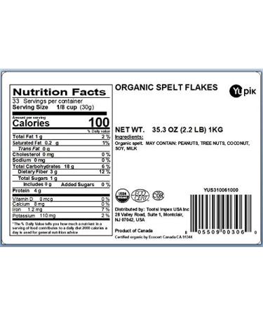 Yupik Organic Spelt Flakes 2.2 lb - Non-GMO Vegan | Buy Online - Buy Online on GoSupps.com
