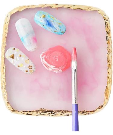 1pc Square Resin Nail Art Painting Gel Palette Golden Edge Polish Agate Mix Stir Crystal Resin Stone Plate Manicure Accessory DIY Tool Pink Manicure accessory - Buy Online on GoSupps.com