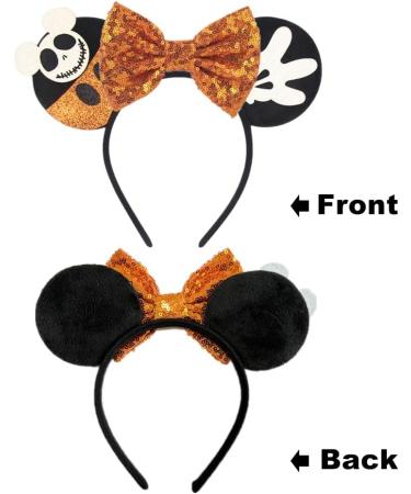 Kiddale Halloween Mouse Ear Headband for Women Girls Orange Bow Skull Hair Hoop Headwear Headdress for Halloween Party Cosplay Decoration - Buy Online on GoSupps.com