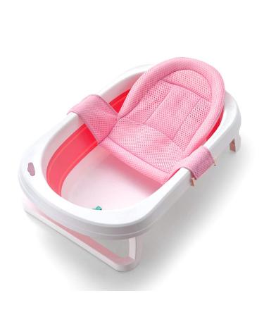 Breathable Mesh Newborn Baby Bath Mat Baby Tub Pillow Adjustable Non-Slip Bath Seat Pad Bath Cushion for Bathtub for 0-18 Months (Style 3-Pink(mesh))