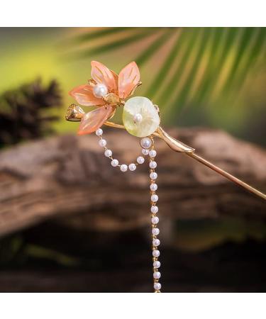 Rabithenn Camellia Flower Pearl Tassels Chinese Hanfu and Style Hair Retro Flower with Metal Handmade Hair Clip Hair Accessories for Women Girls Long Hair (lotus seedpod)