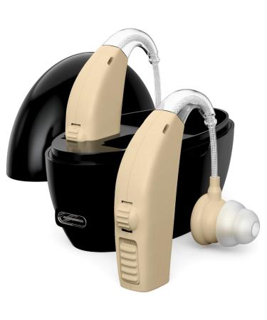 Hearing Aids - 2X Rechargeable Behind-the-Ear (BTE) Discreet & Comfortable Fit Long Battery Life Noise Reduction Technology Skin Tone