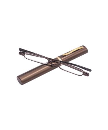 KoKoBin Mini Slim Reading Glasses Spring Hinge Metal Reading Aid Unisex Visual Aid with Case (Brown +1.0) Brown +1.0