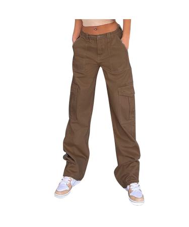 Parachute Pants Y2K Women Cargo Pants Baggy Cargoose Track Pants Streetwear Vintage Jeans Pants 90s E-Girl Streetwear Cargo Pants Y2K Sports Pants Lang Lock 06-Braun