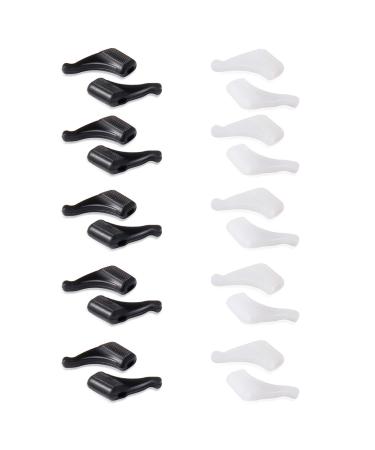 OPUGIT Glasses Ear Hooks 10 Pairs Comfort Silicone Anti-Slip Holder for Glasses for Sports Glasses Temple Tip Black/White