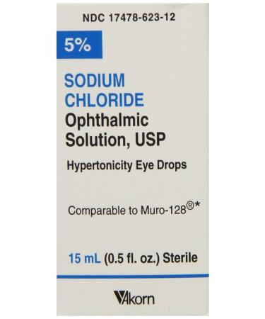 Akorn USP 5 Sodium Chloride Ophthalmic Solution, 0.5 Fluid Ounce by Akorn 0.5 Fl Oz (Pack of 1)