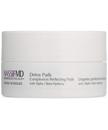 NassifMD Detox Pads - Complexion Perfecting Face Pads- Exfoliate, Even Skin Tone, Reduce Pores, & Removes Makeup 30 Count (Pack of 1) Original Formula- Glycolic & Salicylic Acid