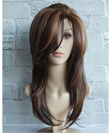 Wigbuy Brown with Camel Highlight Long Layered Shoulder Length Synthetic Hair Wig for White Women - Buy Online on GoSupps.com