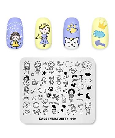 KADS Nail Stamping Plate Childlike Series Girl Dog Flower Ice Cream Cute Image Nail Art Template Nail Stencil DIY (IM010)