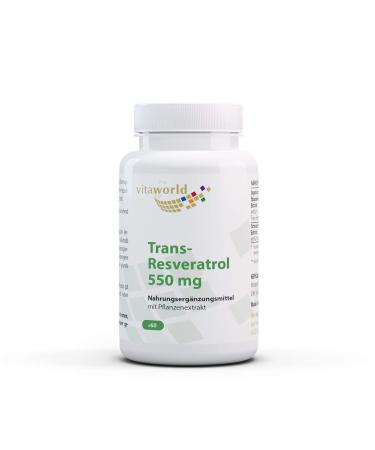 Vita World Trans-Resveratrol 550 mg from Japanese Knotweed Extract 60 Capsules Vegan/Vegetarian Pharmacist Production