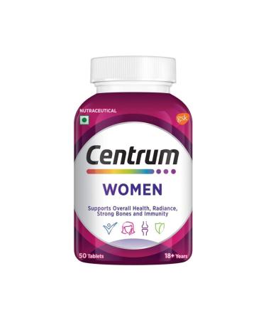 Cen"trum Women World's No.1 Multivitamin with Biotin Vitamin C & 21 vital Nutrients for Overall Health Radiance Strong Bones & Immunity (Veg) Pack of 50 tablets