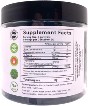 Creatine Monohydrate Gummies 5000mg | Muscle Growth Strength & Recovery Vegan Sugar-Free Blueberry Flavor 120 Count | Sports Nutrition for Men & Women | Non-GMO Gluten-Free GMP Certified - Buy Online on GoSupps.com