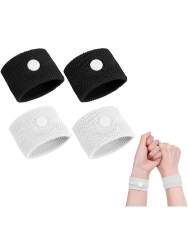 ACWOO Motion Sickness Wristbands 2 Pairs Natural Sickness Bands for Kids & Adults Anti-Nausea Wristbands for Car Sea Sickness Relief Wristbans for Sea Flying Travel (Black+White) 2 Pairs(black+white)