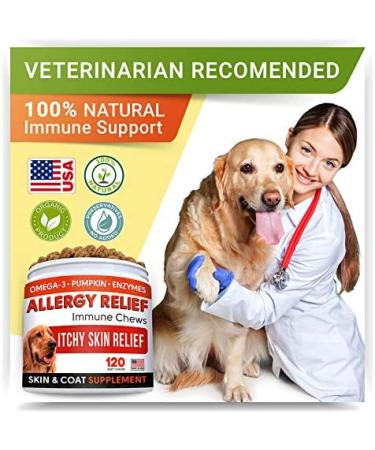 STRELLALAB Allergy Relief Dog Treats with Omega 3, Pumpkin, Enzymes, and Turmeric - Itchy Skin Relief - Made in USA Chicken - 120 Count - Buy Online on GoSupps.com