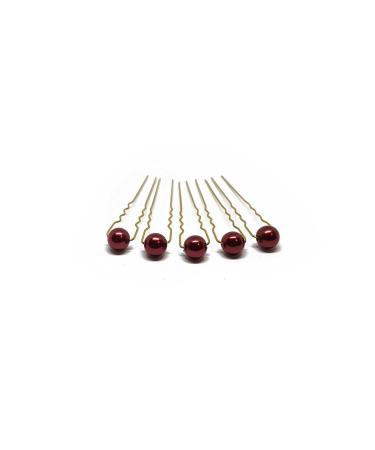 5 x pearl hairpins - bridal hair accessories hair accessories pearl hairpin | 5PG-Bordeaux Red