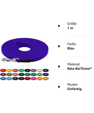 LENNIE BioThane Tracking Leash for Dogs 15-25kg | 1m Blue No Hand Loop - Durable & Waterproof - Buy Online on GoSupps.com