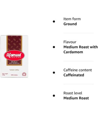 Al Ameed Gourmet Turkish Ground Coffee Medium Roast With Cardamom 100% Authentic Arabica Fresh & Finely Ground 8oz - Buy Online on GoSupps.com