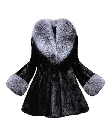 Women's Fox Fur Coat,Elegant Long Sleeve Parka Outerwear Faux Fur Imitation Mink with Cap Fur Coat Black X-Large