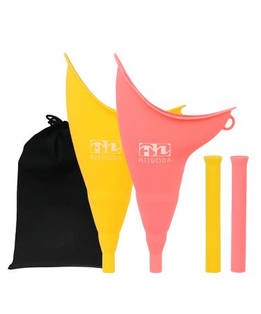 HESND 2 Pack,Female Urination Device Reusable Silicone Portable Female Urinal Women to Pee Standing Up Women Pee Funnel is The Travel, Festival, Camping & Hiking Gear Essentials (Yellow and Pink)