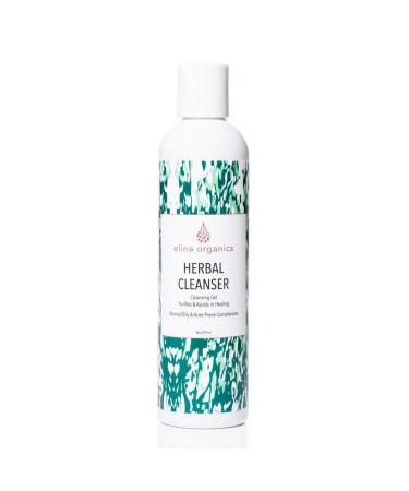 Elina Organics Herbal Cleanser, 8oz - Gentle Face Wash for All Skin Types with Certified Organic Botanicals, Burdock Root & Spirulina - Deeply Cleanses Without Drying, Peppermint & Juniper Infused