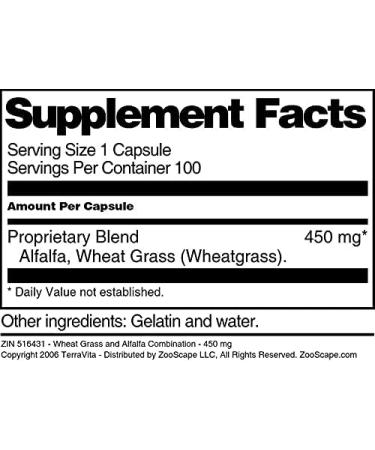 Wheat Grass and Alfalfa Combination - 450 mg (100 Capsules ZIN: 516431) - Buy Online on GoSupps.com