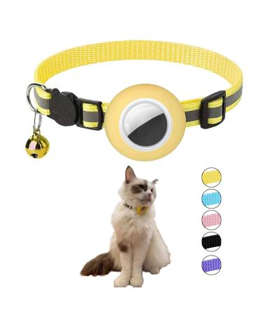 Hepplly Reflecting Airtag Cat neck band with bell and Airtag holder compatible with the Airtag cat neck band with fragile safety buckle for kitten cat (yellow)