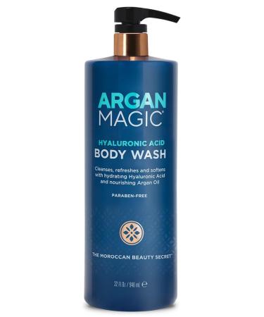 Argan Magic Hyaluronic Acid Body Wash - Cleanses Refreshes & Softens with Hydrating Hyaluronic Acid and Nourishing Argan Oil | Paraben Free Cruelty Free (32 Fl Oz)
