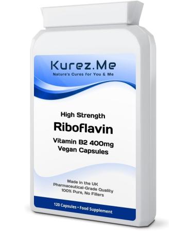 Kurez.me 400mg Vitamin B2-120 Capsules - 4 Month Supply - High Strength Riboflavin for Energy Migraines & Healthy Metabolism (120)