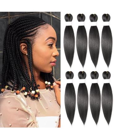 Braiding Hair Pre Stretched 12 Inch 8 Packs Straight Crochet Hair Professional Braiding Hair Yaki Texture Synthetic Fiber Hot Water Setting Well (1B/Natural Black) 12 Inch(Pack of 8) 1B(Natural Black)