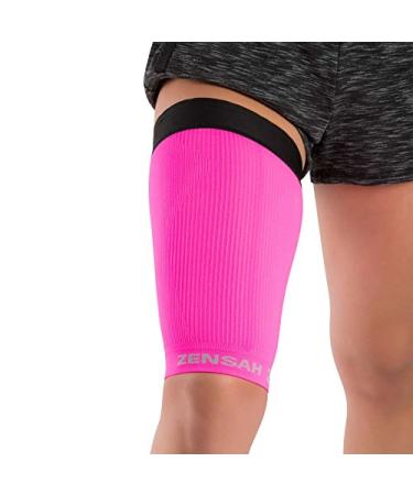 Zensah Thigh Compression Sleeve  Hamstring Support, Quad Compression Sleeve for Men and Women - Thigh Sleeve Wrap, Great for Running, Sports, Groin Pulls Medium Neon Pink