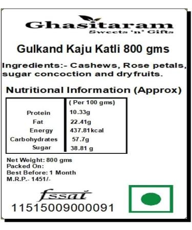 Ghasitaram Gifts Rakhi Gifts for Brothers Rakhi Sweets - Ghasitaram's Gulkand Kaju Katli 800 GMS with Beads Rakhi - Buy Online on GoSupps.com