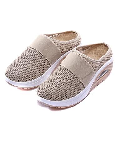 sharllen Women's Air Cushion Slip-On Walking Shoes Casual Mesh Fashion Sneakers Breathable Arch Support Knit Comfort Shoes Walking Shoes 5.5-6 Women/4-4.5 Men Beige