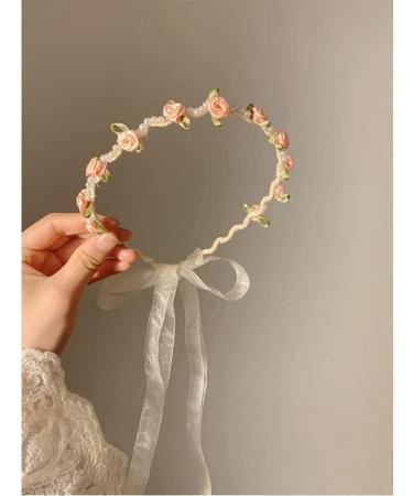 Headband Hair Accessories for Women Girls Fashion Flower Girl Headbandswith Tassels Hairband Flower Headwear with Pearl Beads Pink pearl&flower-pink - Buy Online on GoSupps.com