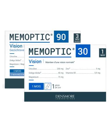 Densmore - 4-month course - MEMOPTIC - Memory and Vision Food Supplement based on Citicoline - Ginkgo biloba - Magnesium - Vitamin B5 - Zinc - 120 capsules - Made in France