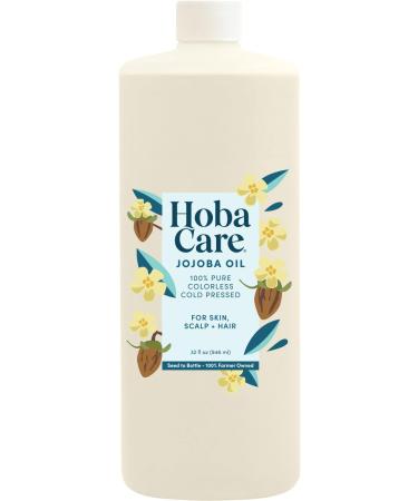 HobaCare Clear Jojoba Oil, Colorless, Odorless for Skin Care, Hair, Beard Conditioning, Scalp Massage - 100% Pure Carrier Oil for Perfume or Soap Making, Hexane-Free, Long Shelf Life (32 oz)