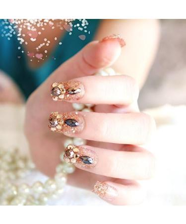 MENILITHS 24Pcs Bridal Nail Art False Nails Set with Bling Rhinestone Full Cover Fake Nail Tips with Design Press on Nails with Adhesive Tab for Women and Girls - Buy Online on GoSupps.com