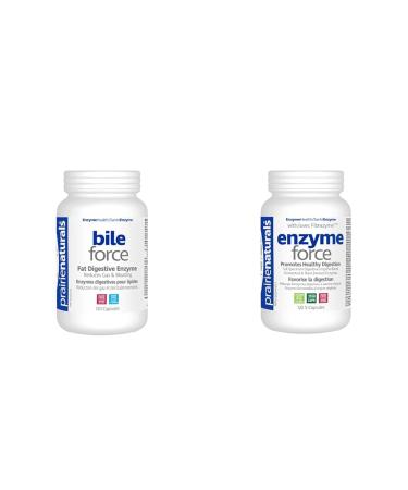 Prairie Naturals Bile-Force - Bile Salt with Lipase - 120 Count (Packaging may vary) & Prairie Naturals Enzyme Force - Full Spectrum Plant Enzyme with FibraZyme VCaps - 120 Count Nutritional Supplement+ 120 count (Pack of 1)