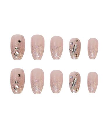 Glossy 3D Rhinestone Coffin Press On Nails - 24Pcs Medium Sparkly Glitter Designs for Women & Girls - Buy Online on GoSupps.com
