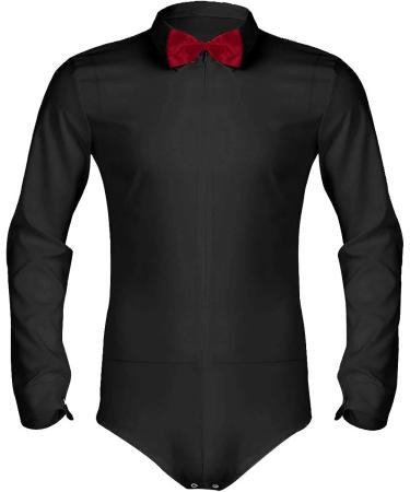 Agoky Men's Latin Dance Leotard Shirt Zipper T-Shirt Long Sleeve Romper Black Medium - Buy Online on GoSupps.com