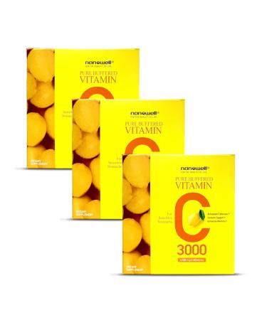 NANOWELL Pure Buffered Vitamin C 3000 mg per Serving Dietary Supplement for Immune Support - 60 Sticks x 3 Boxes 6 Months Supply (180 Count)