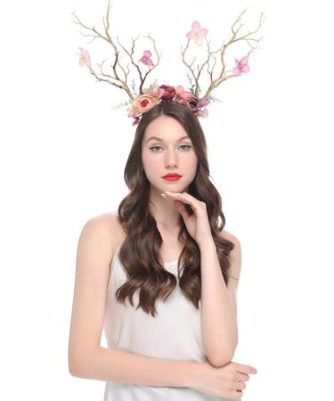 Deer Antler Flower Crown Headband - Halloween & Christmas Props - Light Brown - Buy Online on GoSupps.com