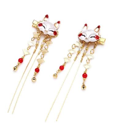 New fox rabbit Japanese Cute Hairpin Kanzashi Hair Stick for Kimono Yukata Bride Hanfu Accessory Oiran Geisha Antiquity(a pair) a pair fox