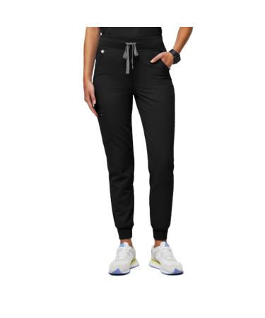FIGS Zamora High Waisted Jogger Style Scrub Pants for Women Slim Fit 6 Pockets High Rise Yoga Waistband Women Scrub Pants Regular Medium Black
