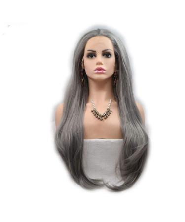 SHIYID Smoky Gray Color Long Straight Wigs Lace Front Synthetic Wig Heat Resistant Fiber Hair For Women Soft Lace