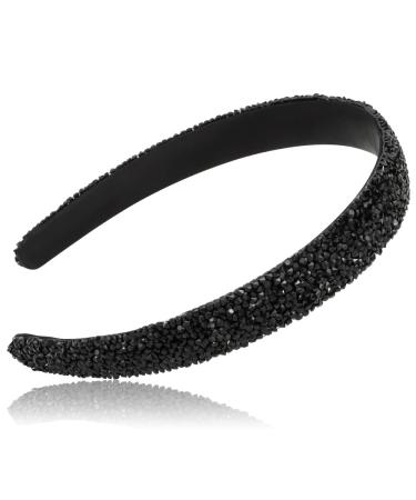 FASOTY Rhinestone Headbands for Women Fashion Handmade Headband Black Crystal Diamond Bling Headbands Hair Hoops Sparkle Headband Glitter Beaded Jeweled Hairband Hair Accessories for Women Girls